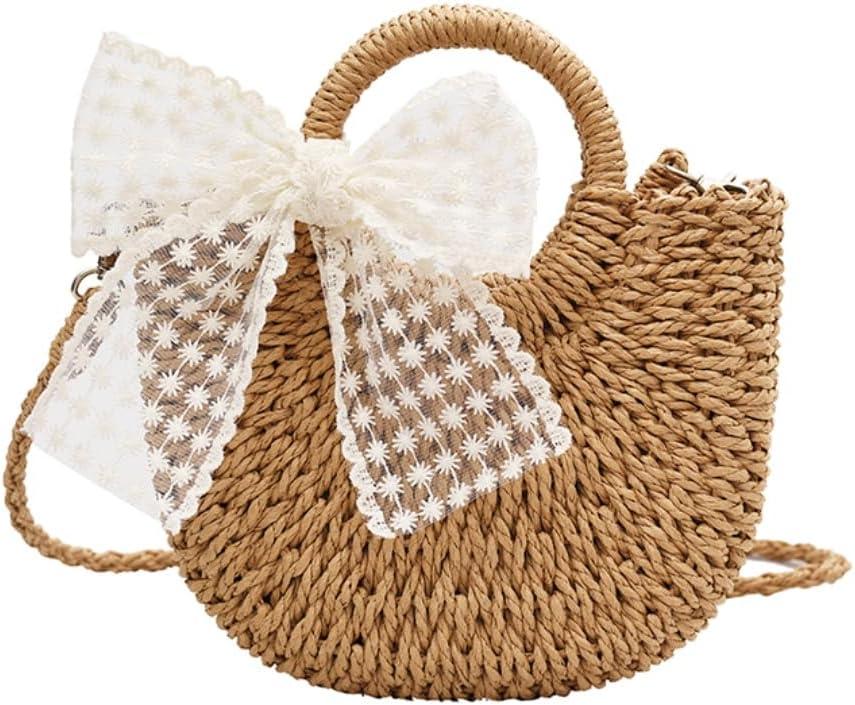 Hand - woven straw tote bags with bow decorations. They have shoulder straps, are convenient and compact, and are stylish small backpacks. They are suitable for vacations, dinners, beaches, camping