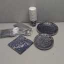Serve 25 Guests Navy Blue Plates and Napkins Party Supplies,Blue and Silver Birthday Plates Napkins Cups Tablecloth Disposable
