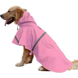 NACOCO Large Dog Raincoat Adjustable Pet Water Proof Clothes Lightweight Rain Jacket Poncho Hoodies with Strip Reflective (XXL, Pink) (2X-Large (Pack of 1)), Pink