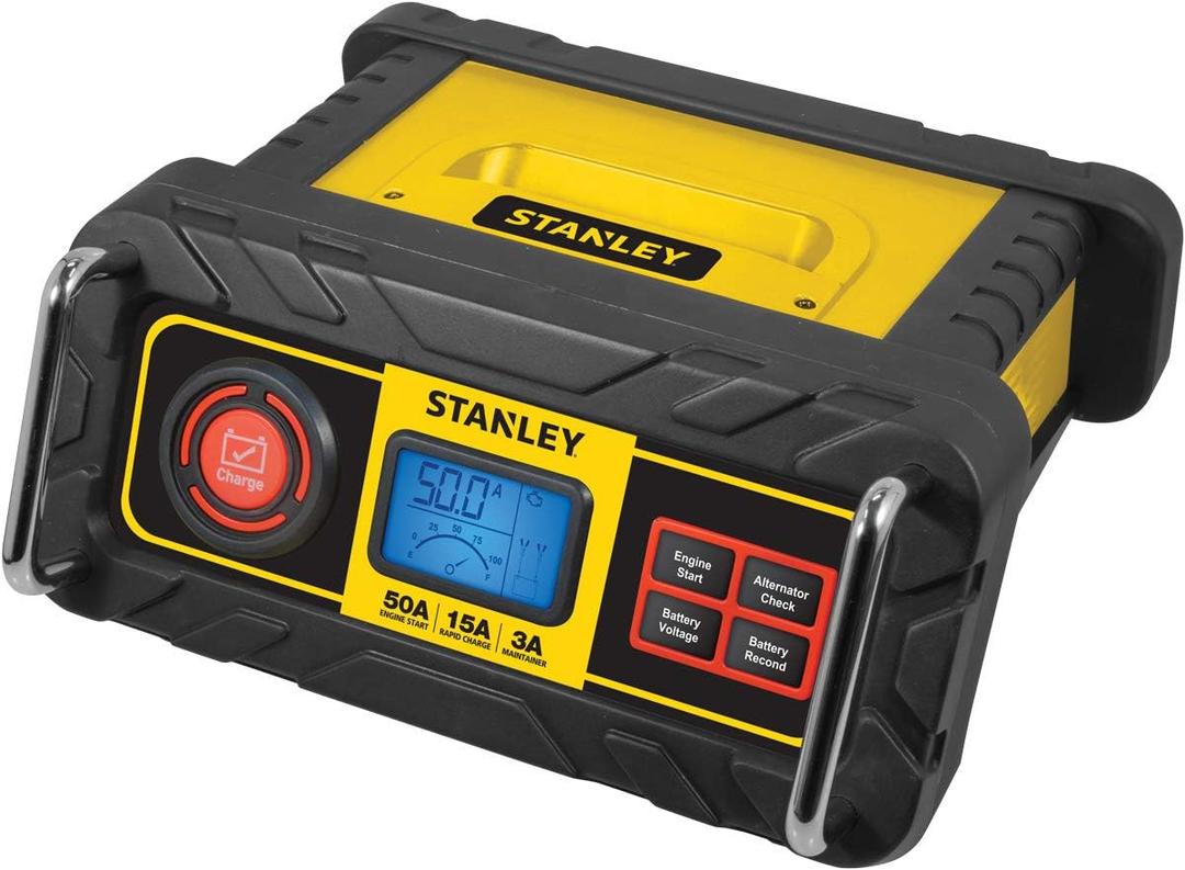 STANLEY BC50BS Fully Automatic 15 Amp 12V Bench Battery Charger/Maintainer with 50A Engine Start, Alternator Check