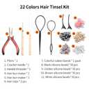 Hair Tinsel Kit 22 Colors, 8000 Strands, 48 Inches Heat-Resistant Glitter Hair Extensions with Application Tools, Holographic Fairy Hair Tinsel for Girls & Kids, For Christmas, Halloween (22 colors)