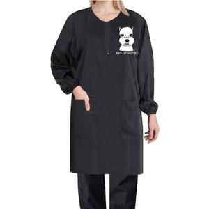 Waterproof Pet Grooming Smock with Zipper Long Sleeves Pet Grooming Work Clothes with Two Pockets Dog Cosmetologist