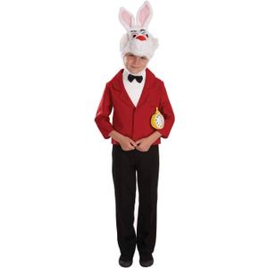 fun shack White Rabbit Costume for Kids, Boys and Girls Rabbit Outfit, Cute Kids Bunny Costume for Dress Up (Medium, Red)