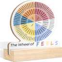 CTYNU Mental Health Gifts Wheel of Emotions Feelings Desk Decor Sign, The Wheel of Feels Wood Sign Plaque With Wooden Stand Decor for Therapy Office Living Room, Counselor Physical Therapist Gifts