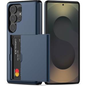 Nvollnoe for Samsung S25 Ultra Case with Card Holder Dual Layer Heavy Duty Protective Case Hidden Card Slot Slim Wallet Case for Samsung S25 Ultra 6.9''(Blue)