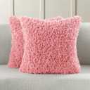 FUTEI Pack of 2 Decorative Throw Pillow Covers 22x22 Inch,Soft Fluffy Faux Wool Fur Boucle Textured Cushion Case,Modern Home Decor for Couch Bed Living Room Office,Pink