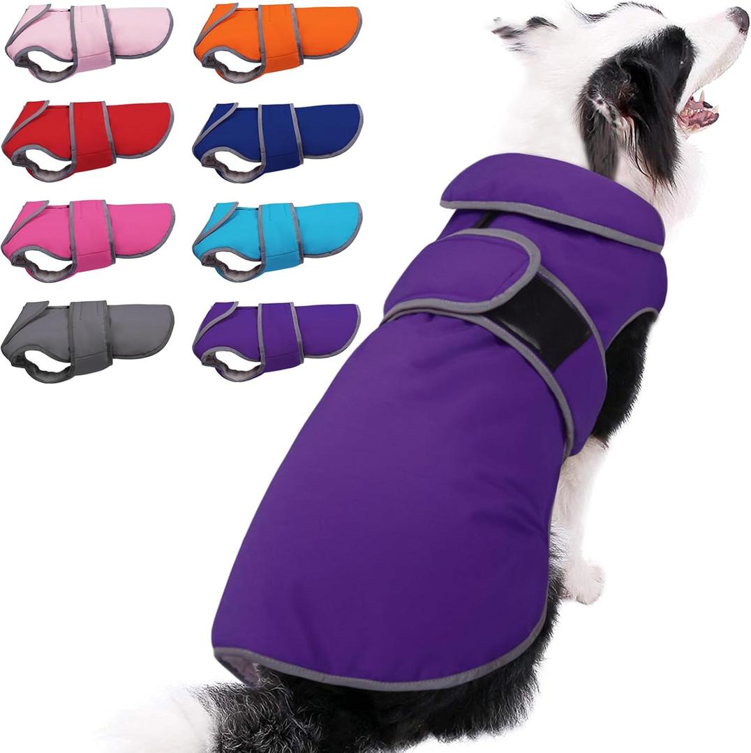 MIGOHI Warm Dog Coat Winter Dog Jacket,Waterproof Cold Weather Coats for Dogs,Fleece Jacket for Small Medium Large Dogs,Reflective Thick Fleece Vest with Leash Hole (Purple)
