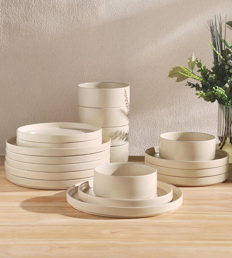 TheTerra Ceramic Dinnerware Sets for 6, 18 Pieces Porcelain Lightweight Plates and Bowls Sets, Scratch Resistant Dish Set, Oven & Microwave & Dishwasher Safe, Matte White
