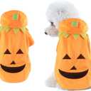Delifur Dog Cat Halloween Pumpkin Costume Puppy Fleece Hoodie Coat for Small to Medium Dogs (Small)