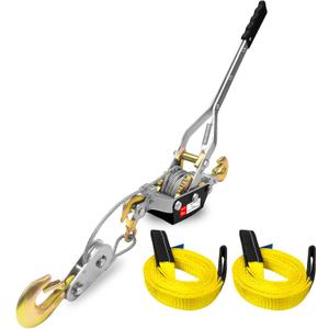 Cable Puller 5T with Two 1"x8FT Lifting Sling 2 Gears Come Along Power Ratchet Puller Tool with Cable 3 Hooks Cable Winch Puller for Construction Moving Securing Automotive. Cable Puller 5T with Two 1"x8FT Lifting Sling 2 Gears Come Along Power Ratchet Puller Tool with Cable 3 Hooks Cable Winch Puller for Construction Moving Securing Automotive.