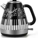 Electric Kettle with Piano & Musical Notes Design, 1.7L Stainless Steel Interior, 1200W Fast Water Boiler for Tea & Coffee, Cordless with Auto Shut-Off, Unique Musician Gift & Kitchen Decor