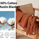 Simple&Opulence Cotton Muslin Throw Blanket for Bed, Couch, Knit Woven Gauze Blanket with Tassels, Soft Lightweight Cozy Pre-Washed Breathable Farmhouse Decoration for All-Season (Rust Orange), 50"x60"