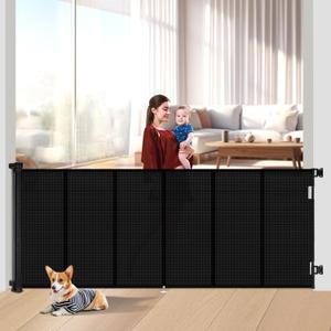 Upgraded 120 inch Retractable Baby Gates Extra Wide with Reinforced Strip Design to Prevent Crawling Through, 48" Extra Tall Retractable Gates, 10 FT Retractable Dog Gate for Indoor/Outdoor (Black)
