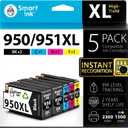 Smart Ink Compatible Ink Cartridges Replacement for HP 950XL 951XL 950 XL 951 XL 5 Pack Combo (2 Black & 1 Cyan 1 Magenta 1 Yellow) for HP Printer Officejet Pro 8600 plus 8610 8620 8100 8625 8630 8615