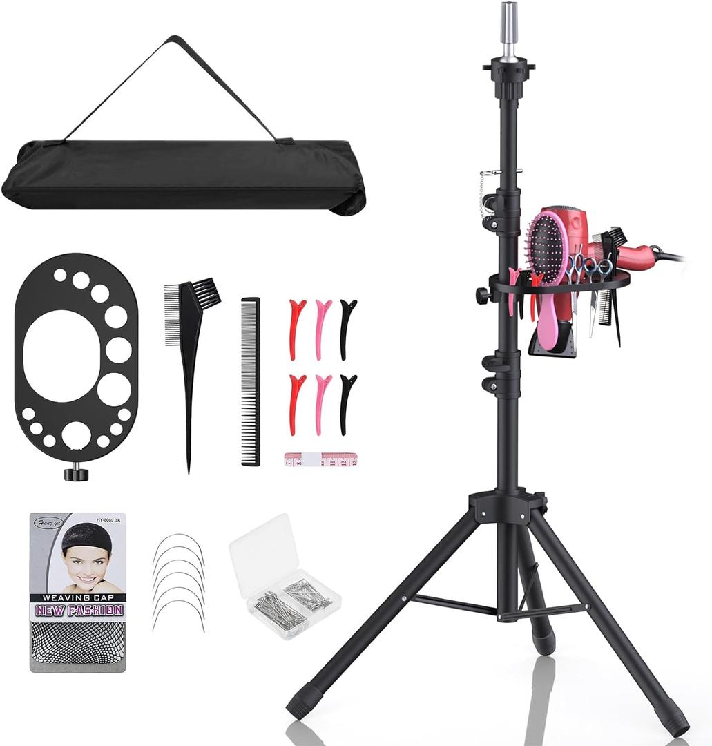 Relx Wig Stand Tripod - Adjustable Wig Head Stand with Tool Tray- Double Locking Mannequin Head Stand for Hairdressing Training(Mannequin Head Not Included)