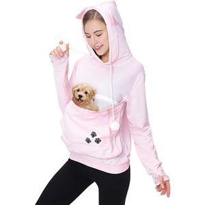 Women Pet Carrier Sweater Puppy Kitten Pouch Hoodies Long Sleeve Plus Size Tops (X-Large, Pink)