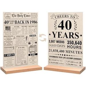 Trgowaul 40th Birthday Decorations Women Men, Vintage Back in 1986 Birthday Poster Acrylic Table Sign with Stand, 40th Anniversary Decor Gifts for Men, Vintage 21 Year Old Party Supplies Decorations