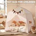 Extra Large Toddler Bed Tent & Kids Play Tent Bed Tent with Flags & Star Lights, Portable & Foldable Teepee, Indoor Outdoor Dome Tent Playhouse, 51x39x51 in, Cream