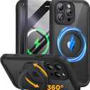 Miracase for iPhone 16 Pro Max Case with 360° Magnetic Ring Stand [Compatible with Magsafe] Full-Body Drop Proof Bumper Phone Case with Built-in 9H Tempered Glass Screen Protector,Black