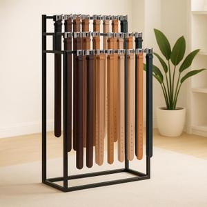 Verssure Retail Belt Display Stand, Floor Mounted Belt Hanger, Metal Men Belts Organizer, Commercial Tie Scarf Purse Display for Clothing Retail and Home (Black)