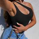 SAUNGKUAI Women's Sexy One Shoulder Sleeveless Cutout Thong Bodysuit Tank Top Body Suits Backless Asymmetrical Going Out Tops, M