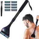 Back Shaver for Men - Retractable Long Handle Back Hair and Body Shavers,Replaceable Multi-Layer Double Blades8PCS, Ergonomic DIY Wet or Dry Shaving SolutionBlack