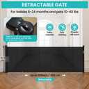 Upgrade Retractable Baby Gates Extra Wide (150" W x 42" H), 150 inch Reinforced Retractable Dog Gate to Prevent Crawling Through, Retractable Gate Outdoor/Indoor, Real One-Handed Operation, Black