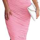 PRETTYGARDEN One Shoulder Dresses for Women 2026 Summer Ruched Mesh Asymmetrical Cocktail Wedding Guest Bodycon Dress, Pink, Medium