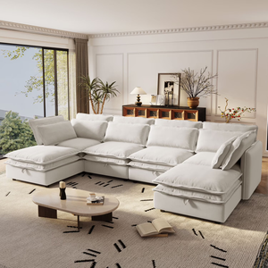 Harper & Bright Designs Modern Modular Corner Sofa Sectional with 2 Storage Ottomans, Free Combination L-Shaped Couch Set with Double-Layer Cushion for Living Room, Beige 