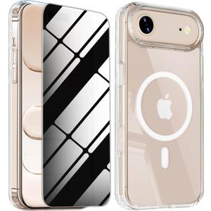 Magnetic for iPhone 17 Air Case with Privacy Screen Protector,iPhone Air [Non-Yellowing] Shockproof Clear Phone Case Compatible with MagSafe Women Girls for 17 air,Transparent