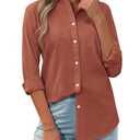 siliteelon Linen Button Down Shirt Women Long Sleeve Summer Blouse for Casual, Beach, Work Breathable Collared Linen Tops Orange M