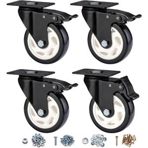 Heavy Duty Locking Caster Wheels with Brake, Non-Marking Swivel Casters Set for Cart & Furniture, 4 Inch Set of 4 / Black