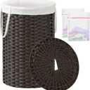 Large Laundry Hamper Laundry Basket Round 34.3 Gal (130 L) Handwoven Wicker Laundry Baskets Rattan Laundry Basket with Laundry Bag Handles 2 Mesh Bags for Living Room Bedroom Brown