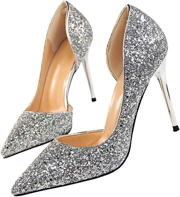 Dress First Womens Fashion Closed Toe Classic Pumps (8, Silver)