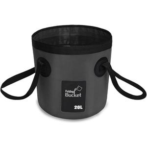 Collapsible Bucket with Handle, 5 Gallon 20L Multifunctional Foldable Water Container, Portable Waterproof Wash Basin for Fishing Camping Hiking Garden Car Washing (Black)