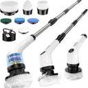 Electric Spin Scrubber Upgraded Battery with Extra-Long Runtime, IPX7 Waterproof Power Cleaner with 7 Brush Heads, 2 Speeds Adjustable Long Handle for Bathroom, Floor, Shower, Tile & Kitchen Cleaning (White)