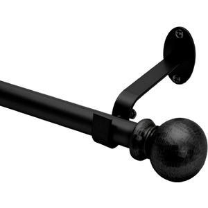 Elrene Home Fashions Rustic Farmhouse Adjustable Window Curtain Rod with Forged Hammered Round Ball Finials, 86X120, Wrought Iron