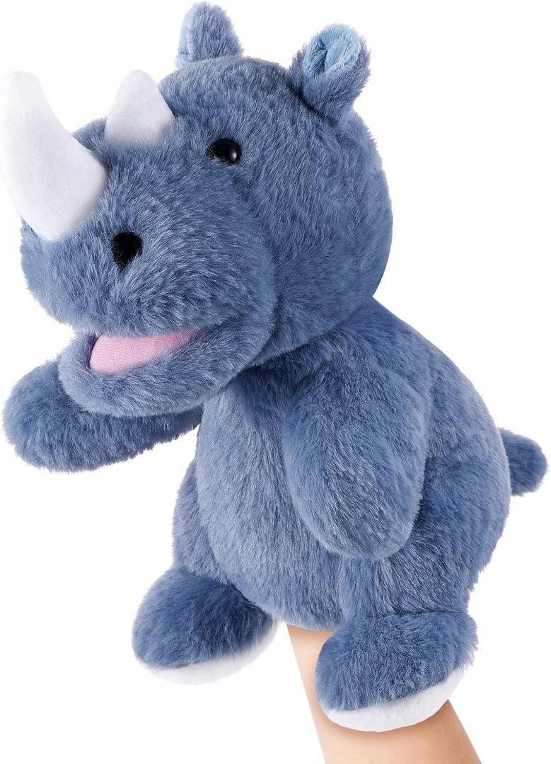 Animal Hand Puppets 11 Inch Safari Jungle Zoo Woodland Puppet Rainforest Grassland Animals Role-Playfor Kids Storytelling Imaginative Pretend Play Teaching Preschool Learning Educational(Rhino)