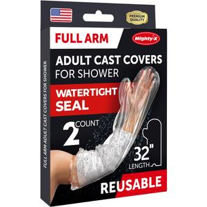 100% Waterproof Cast Covers for Shower Arm - Tight Seal - 2pk Adult Reusable Cast Protectors - Full Arm Bag Sleeves for Wounds Care - After Surgery Shower Bag for Hand, Wrist, Elbow, Forearm