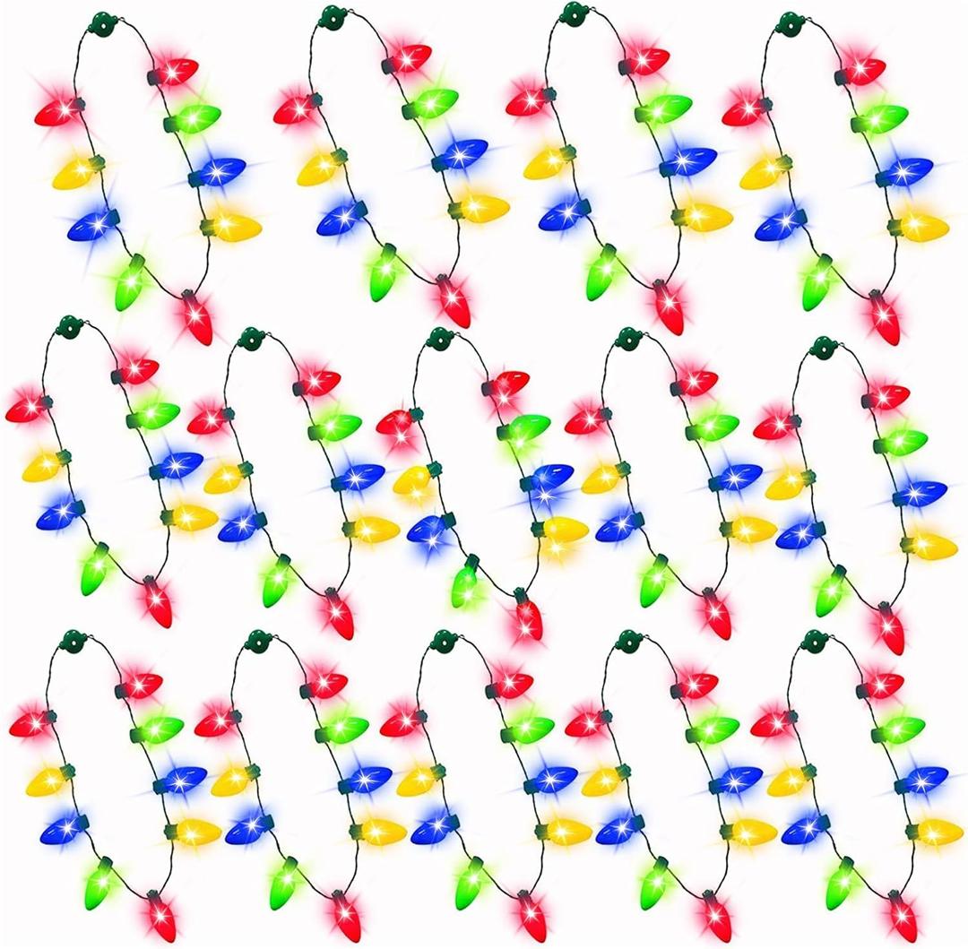 AMENON 14 Pack Mardi Gras Light Up Necklaces, Mardi Gras Party Supplies, 6 Lighting Modes, Holiday Accessories Party Favors, St Patrick Day Party Supplies