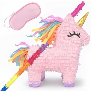 GIFTEXPRESS 16" Pink Unicorn Pinata with 33 Inch Pinata Stick & Blinfold - Mexican Theme Party Decoration for Birthdays, Fiestas & Cinco de Mayo, Kids Party Favors, Easy Fill & Hang Loop