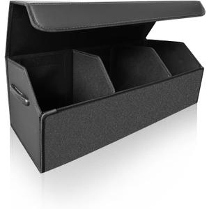 Car Organizers for Trunk for Suv Sedan, Leather Storage Box,Extra Large,Magnetic Lid,Collapsible and Adjustable (Black)
