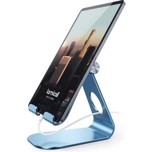 Lamicall Tablet Stand, Adjustable Tablet Holder - Desktop Stand Dock Holder Compatible with 4-13" Tablets Such as iPad Pro 11, 9.7, 10.5, 12.9 Air Mini, Kindle, Tab, iPhone Air 17 Pro Max, Blue