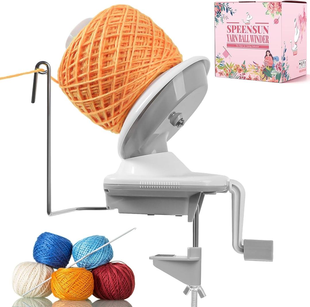 SPEENSUN Yarn Winder, Yarn Winder for Crocheting, 3.5 OZ Easy-to-Install and Efficiently Yarn Ball Winder with Lower Noise, Yarn Spinner for Crochet and Knitting Lover for Yarns Below Size 5 (White-Gray (Capacity 3.5oz))