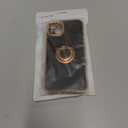 Hython for iPhone 14 Plus Case with Ring Stand [360 Rotatable Ring Holder Magnetic Kickstand] [Support Car Mount] Plated Gold Edge Soft TPU Luxury Shockproof Protective Phone Case Cover, Black