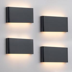 4 Pack Modern LED Wall Sconces, 15W Black Up and Down Wall Lights Indoor, 5 CCT Adjustable (3000K-6500K) Hardwired Decorative Wall Lamp for Hallway, Bedroom, Living Room, Stairwell