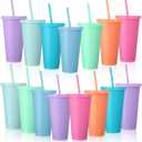 Honeydak 15 Pack Tumbler with Straw and Lid Bulk Water Bottle Iced Coffee Travel Mug Cup Reusable Plastic Cups for Party Birthdays 24-27 oz (Macaron Color) (as pictures shown)
