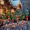 Solar Christmas Pathway Lights Decorations Outdoor, 6 Pack Solar Landscape Christmas Lights, 8 Modes Xmas Tree Candy Lights Waterproof LED Garden Stake Lamp for Yard Path Garden