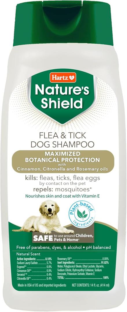 Hartz Natures Shield Flea & Tick Dog Shampoo Maximized Botanical Protection & Prevention with Cinnamon, Citronella & Rosemary Oils, 14 Ounces