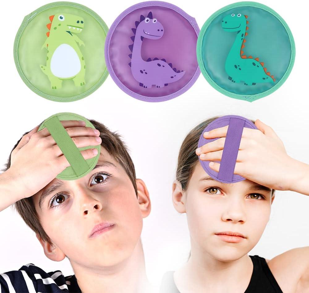 Hilph Kids Ice Packs for Boo Boos, Reusable Todder Ice Packs Hot Cold Compress with Soft Backing for Kids Injuries, 3 Packs Dinosaur Hot & Cold Gel Pack for Bumps & Bruises, Wisdom Teeth
